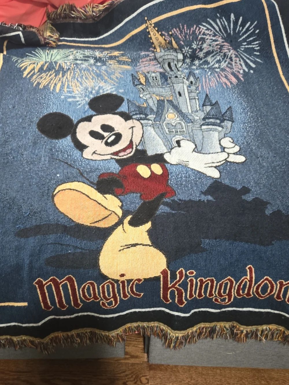 Disney Magic Kingdom Mickey Mouse Throw Blanket in Blue, Red, Yellow
